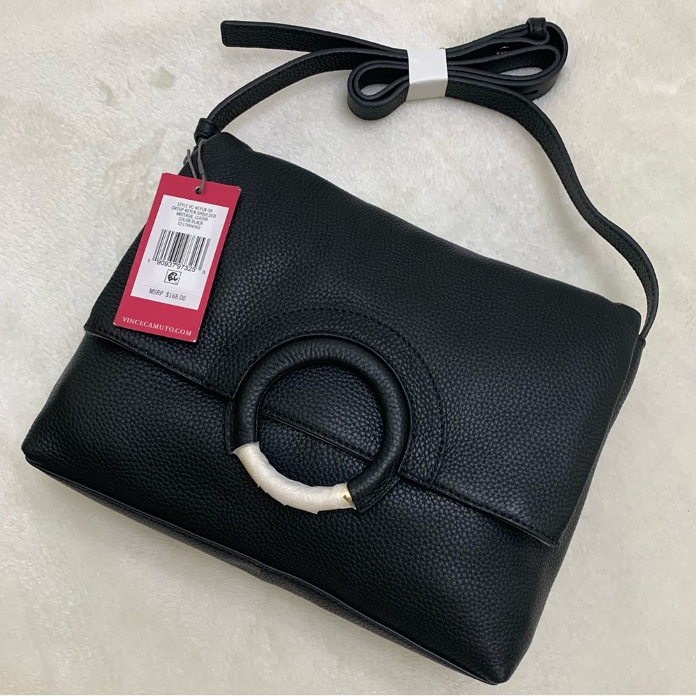 NWT! Vince Camuto Keyln Shoulder Bag, Black Grained Leather, RARE & Hard to Find